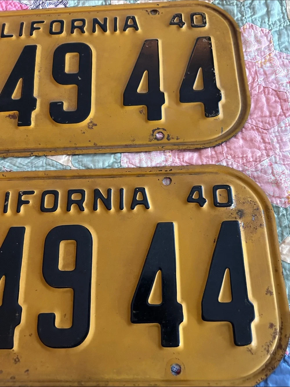 California License Plate Wall Art - Black on Yellow Vintage Set